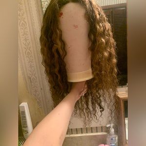 Human hair wig 28 inches deep wave brown highlighted /was usedplucked and washed